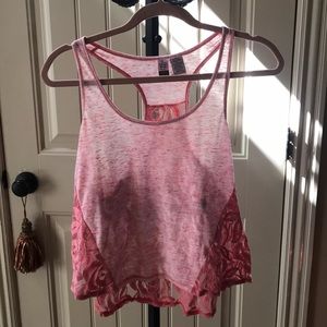 Pink semi laced tank top